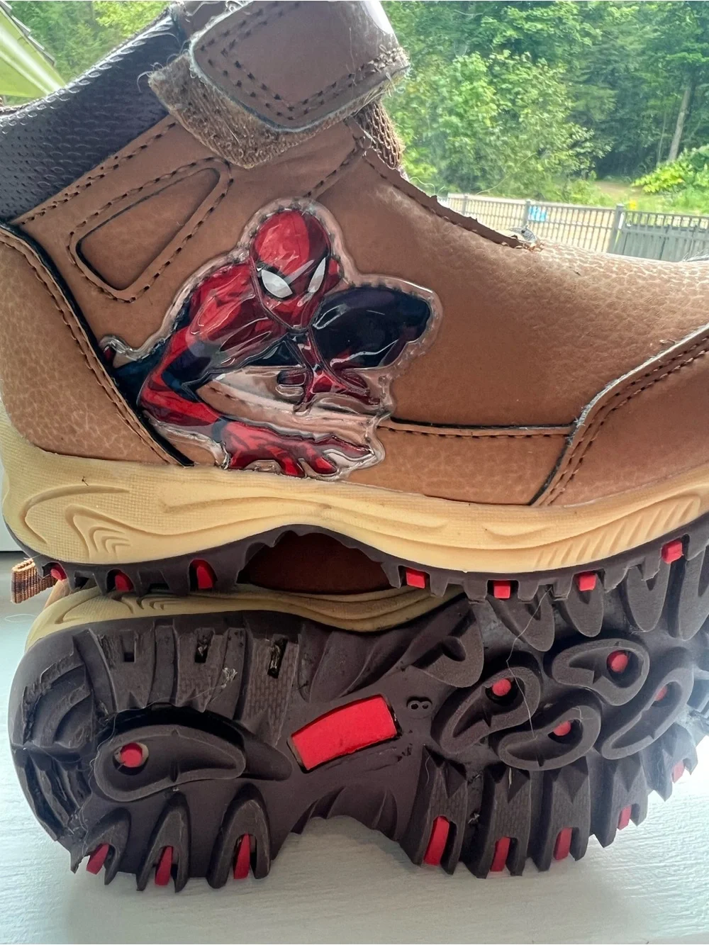 Spiderman Brown Kids Ankle Boots with Red Accent